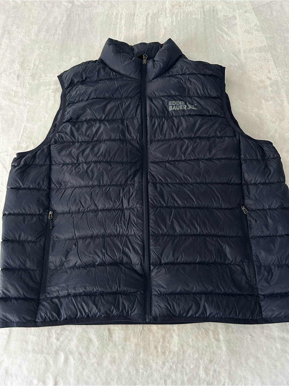 Eddie Bauer EB650 Down Puffer Mens 2XL Navy Blue Quilted Full Zip Vest Pockets